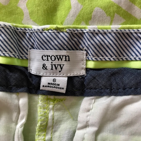 Crown & Ivy Trellis Print Bermuda Shorts w Pockets, Lime Green & White Size 6 - Picture 4 of 7